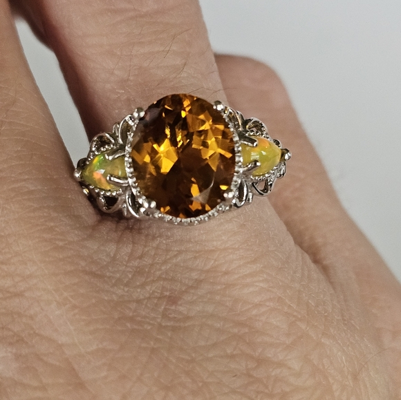 Genuine Serra Gaucha Citrine & Welo Opal Ring Platinum over Sterling Silver Sz 8 - Picture 10 of 10